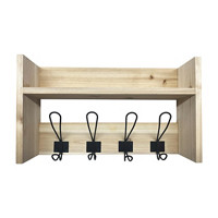 Wooden Wall Shelf with Hooks