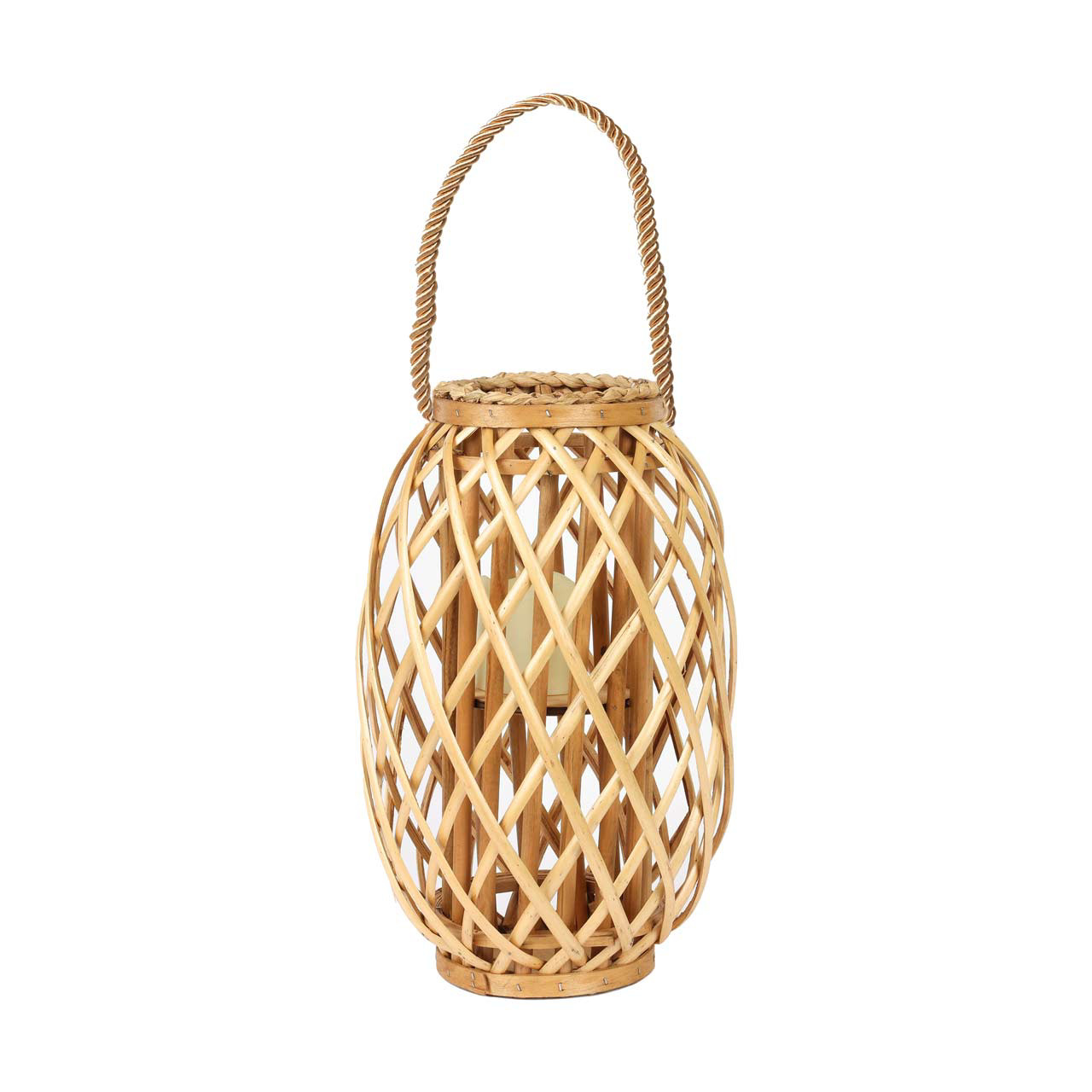 Natural Willow Lantern with LED Candle, Large