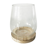 Hurricane Glass on Wooden Base, 8 in