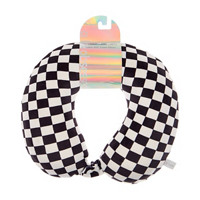 Super-Soft Checkered Travel Neck Pillow, Black & White 