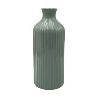 Ceramic Ribbed Vase, Green, 12 in