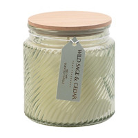 Glass Candle, Wild Sage and Cedar, Light Green, 12 oz