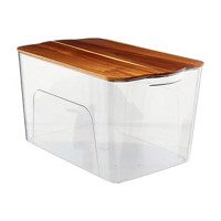 Large Plastic Bin with Wooden Lid