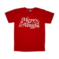 Merry & Bright Red Christmas T-Shirt, Size Medium