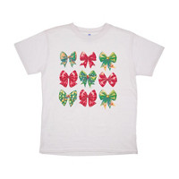 Christmas Bows White T-Shirt, Size Medium