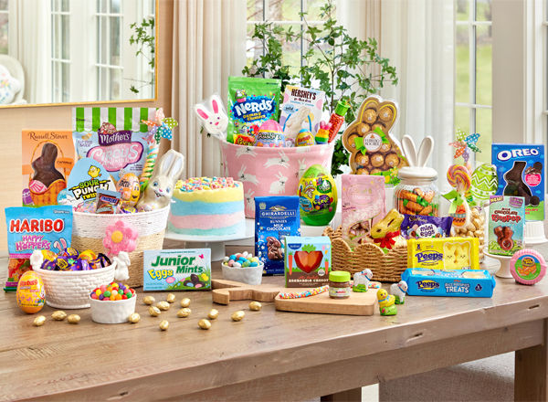 Easter candy & treats from pOpshelf: Reese's bunny, Ferrero Rocher bunny gift, Peeps, Lindt Gold Bunny & bagged candy, and more.