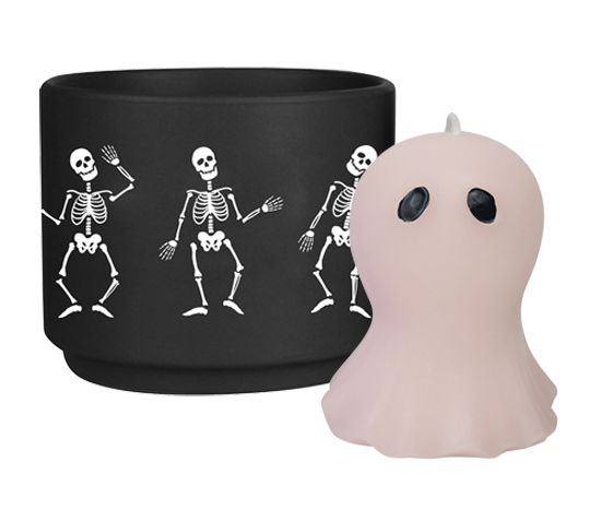 12-oz. Ceramic Printed Smoky Bones Scented Candle and Decorative 6-oz. Pink Ghost Spooky Candles