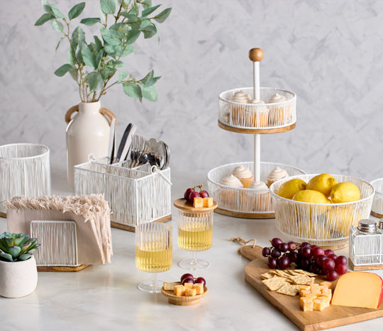 Wood & wire houseware caddies for indoor & outdoor summer dining,