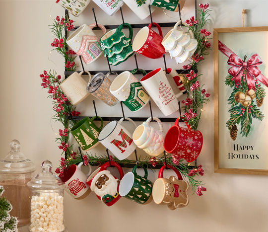 Festive holiday mugs in a variety of cheerful designs from pOpshelf.