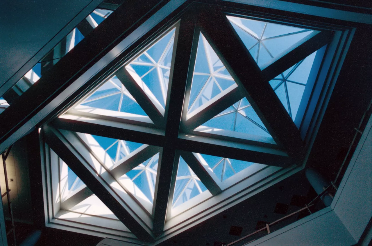 This picture was taken during construction of the skylight in the lobby of the DC-4 Building at Dow Corning Center.