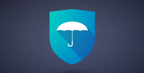 Illustration of a long shadow shield icon with an umbrella