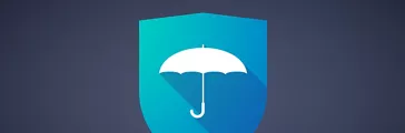 Illustration of a long shadow shield icon with an umbrella