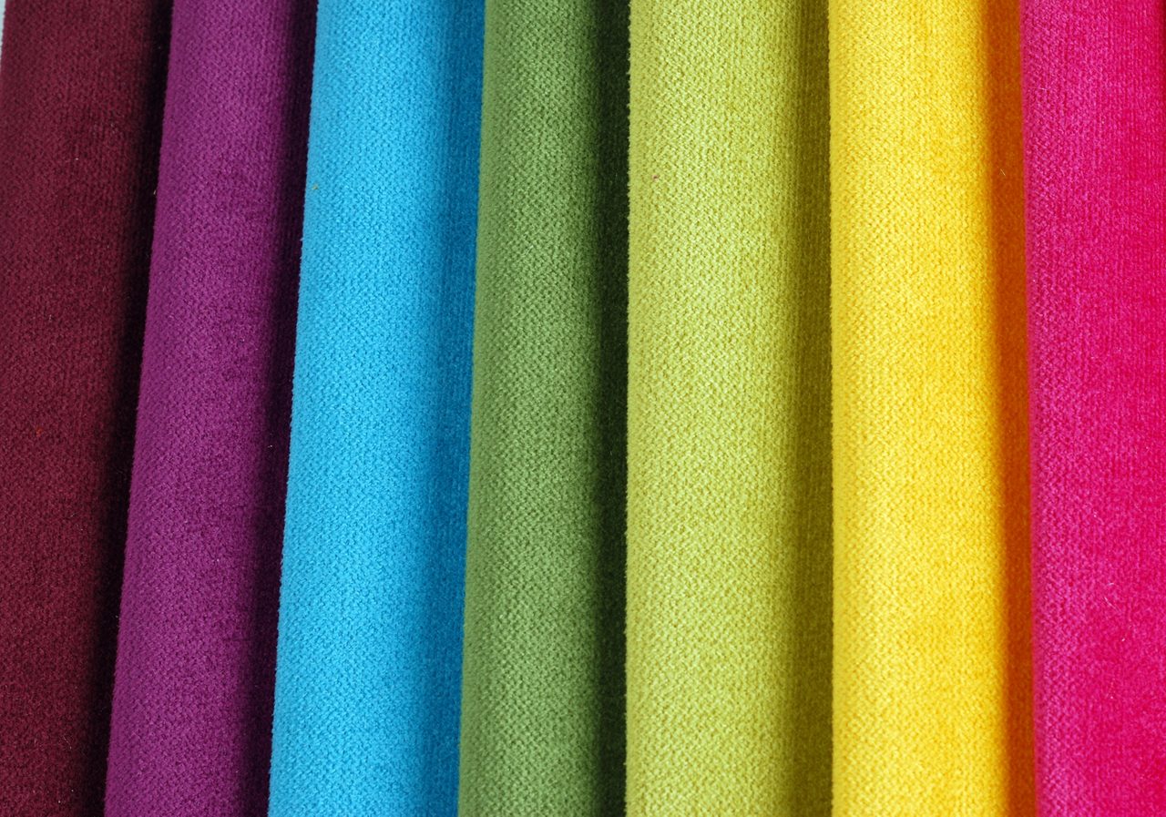 Purple, blue, green, yellow and red fabrics