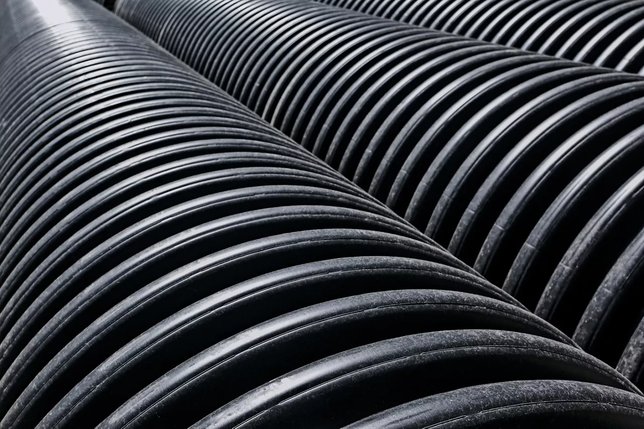 Corrugated plastic pipe for construction.