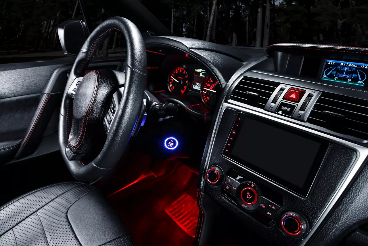 Modern interior of a car with leather seats  