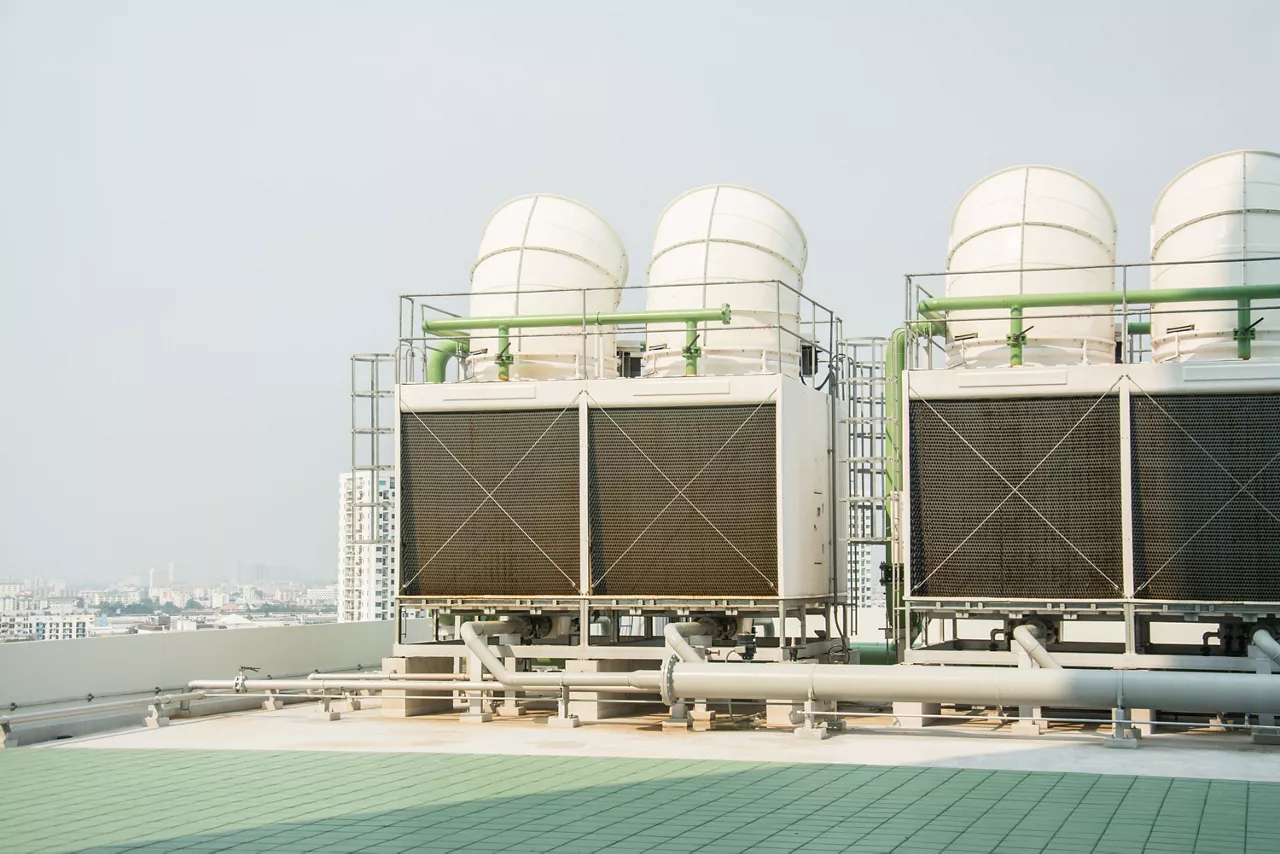 Water chilled for air conditioning system on roof top.