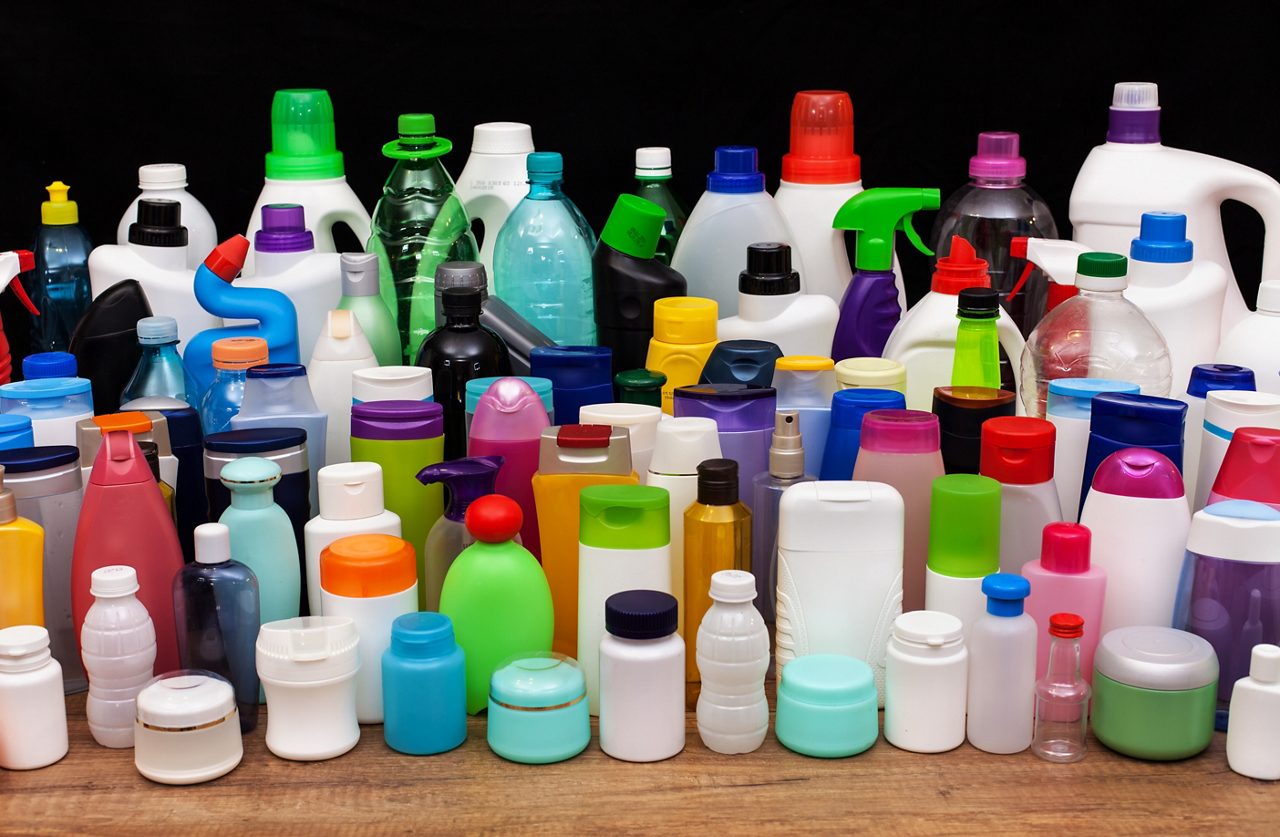 Set of usual plastic bottles from an average household - pollution at every level of our lives, concept