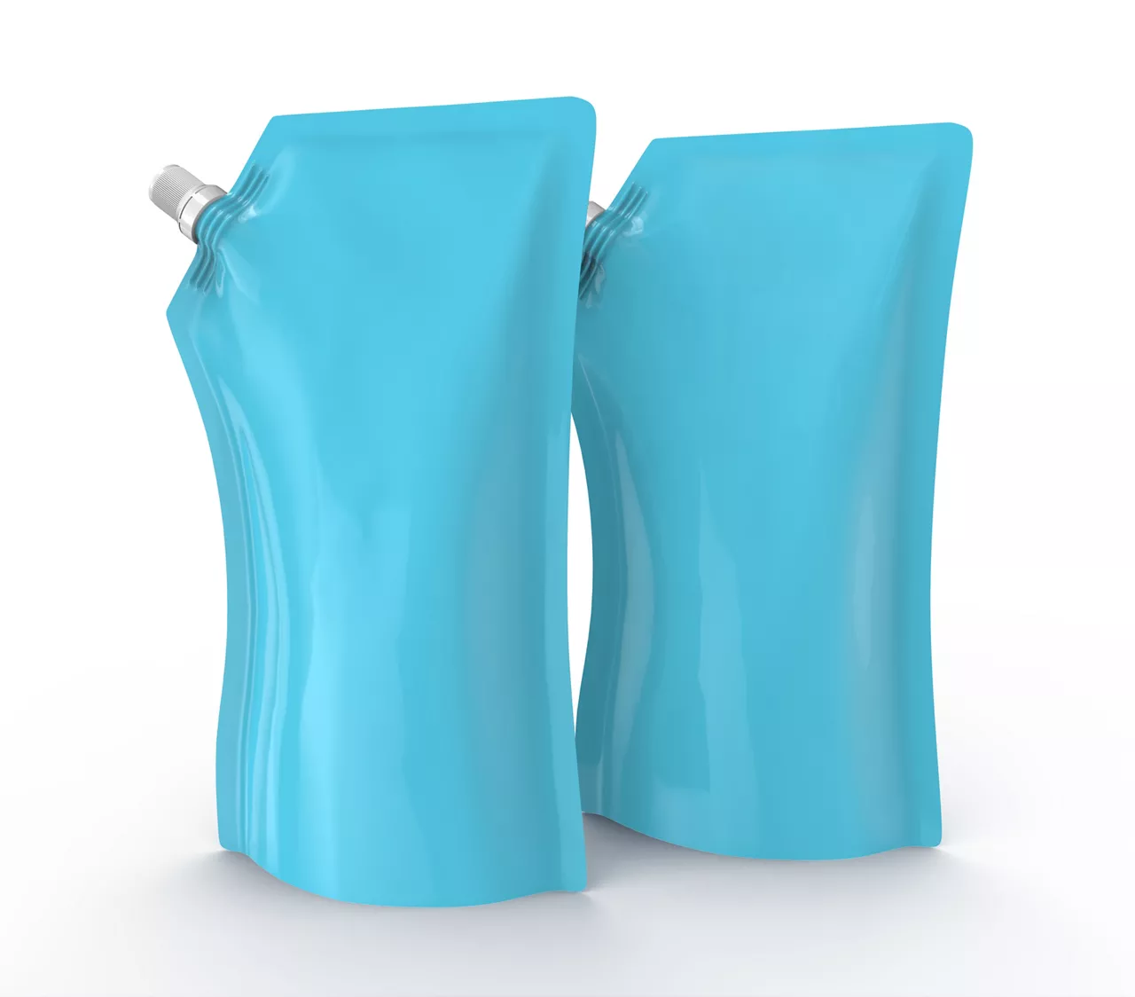 Detergent refill package, 3d render light blue stand-up pouch bag mockup set with cap