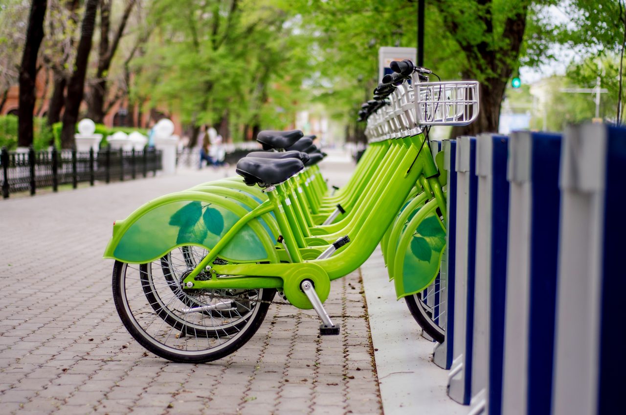 Shared bikes docked at station