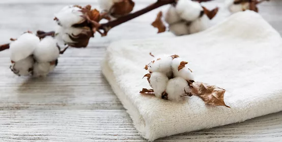 cotton flower and towel on a old wooden table