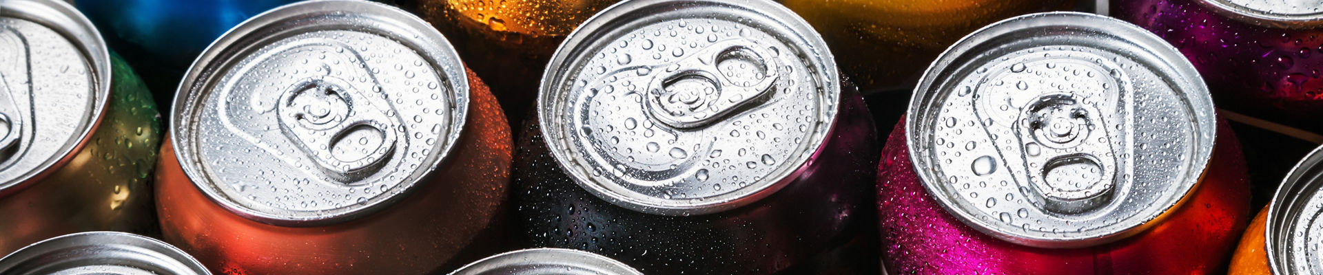 Aluminum cans of soda, view from the top
