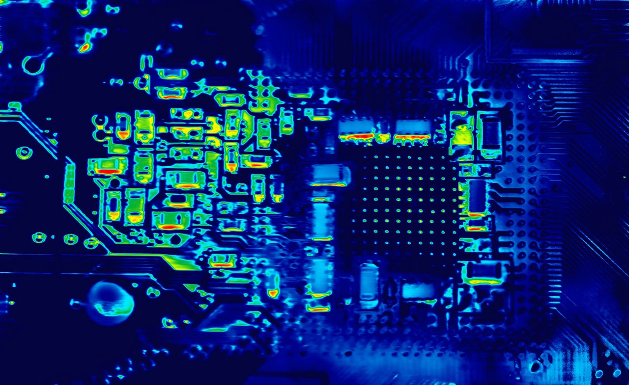 Infrared image of an electronic printed circuit board