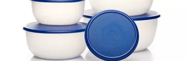 Plastic food containers with blue lids