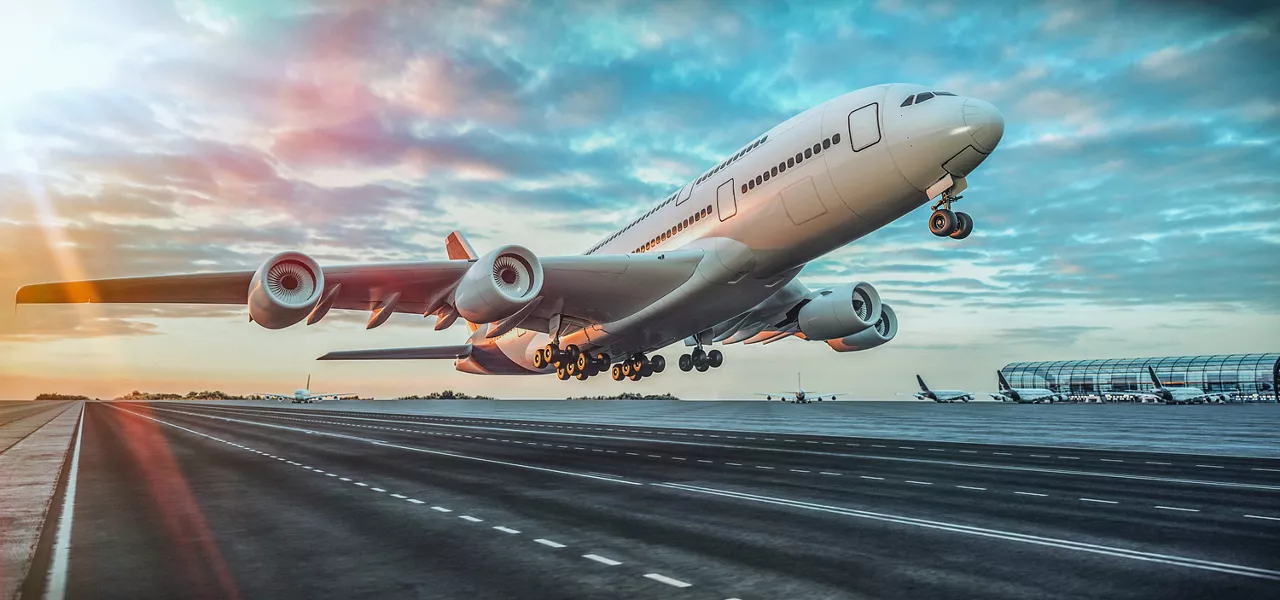 Airplane taking off from runway