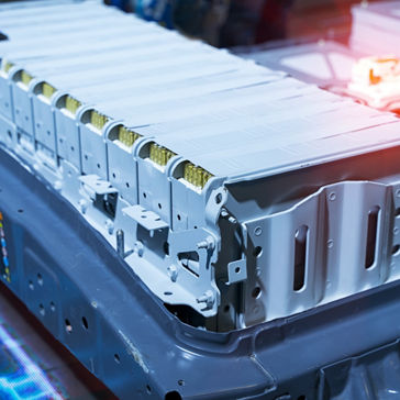 Electric car lithium battery pack and power connections.