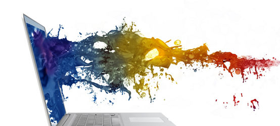 Computer screen exploding with colorful paint