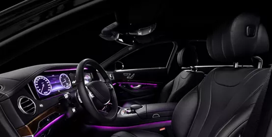 Car interior from driver seat view.