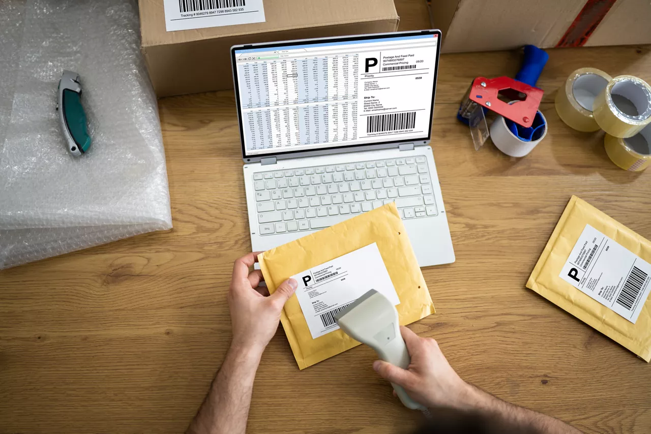 Person scanning a label for an online order 