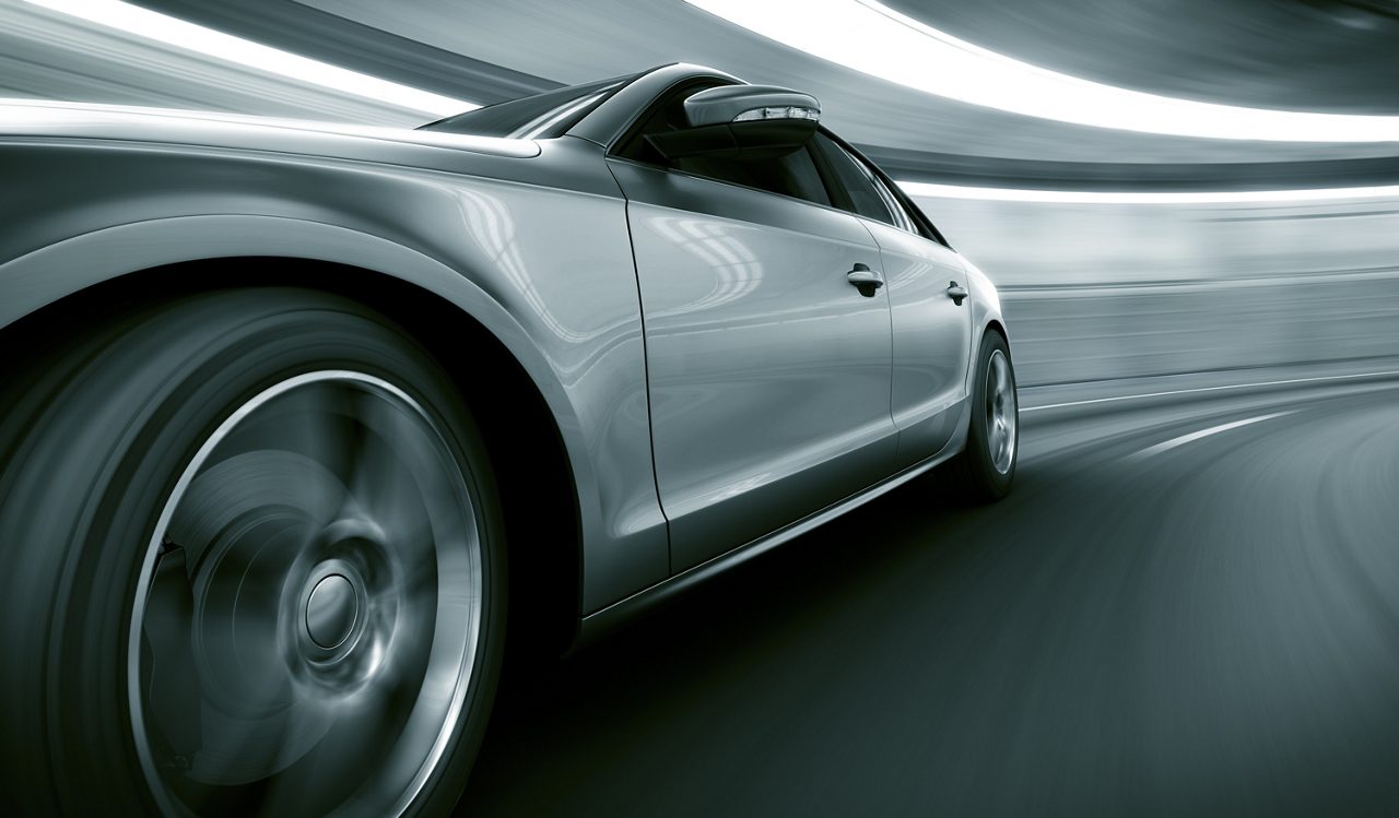 Modern car driving in a tunnel