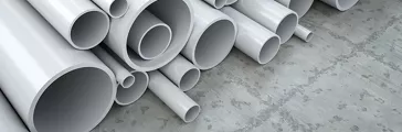 Plastic pipes of different widths in a warehouse