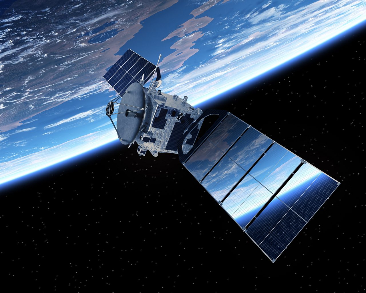 Communication satellite orbiting planet Earth
