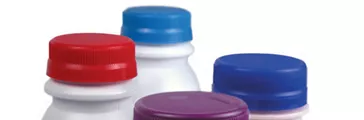 Four single-serve dairy containers, compression molded closures