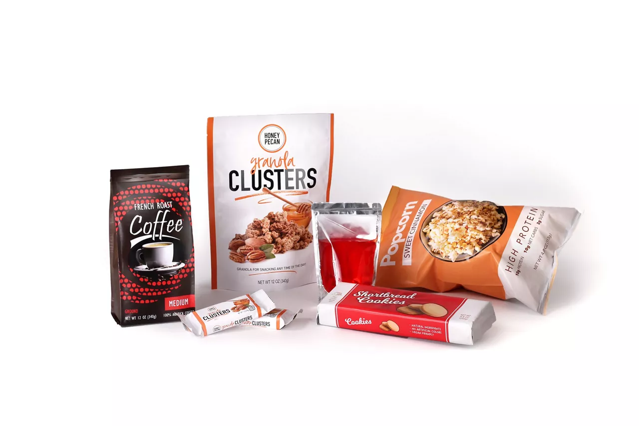 Flexible packaging products including coffee and granola 