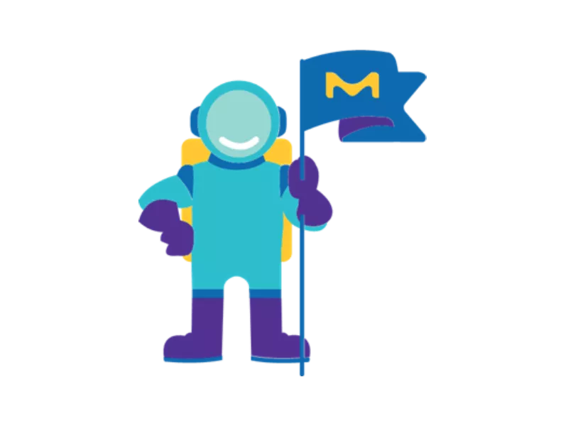 astronaut standing holding a Merck flag