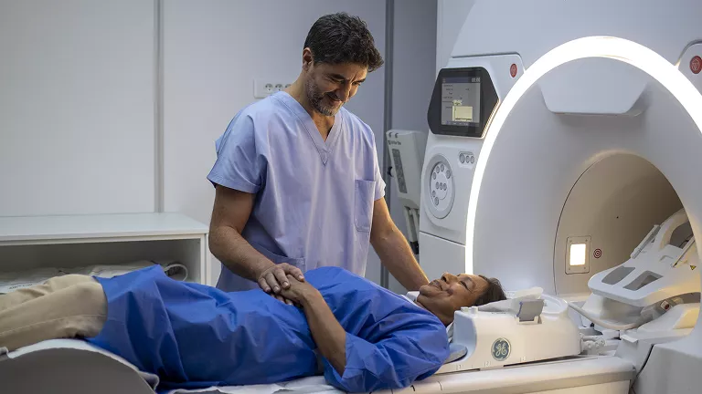 MRI Scan Procedure with Patient and Healthcare Professional
