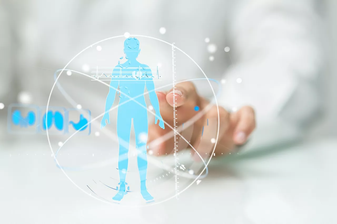 Hand reaching for an outline of an illustrated person