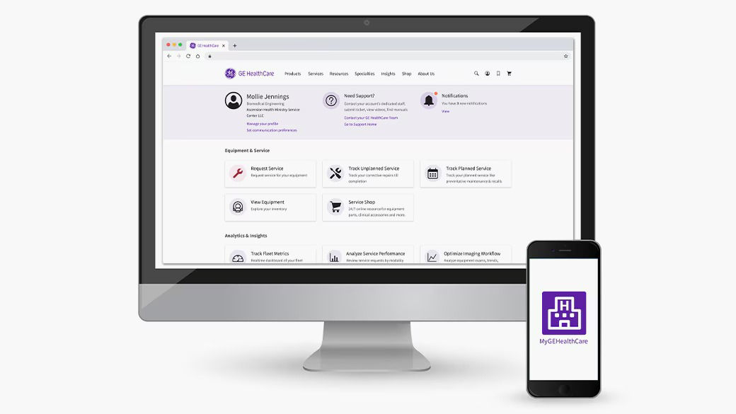 MyGEHealthCare on a computer and smartphone