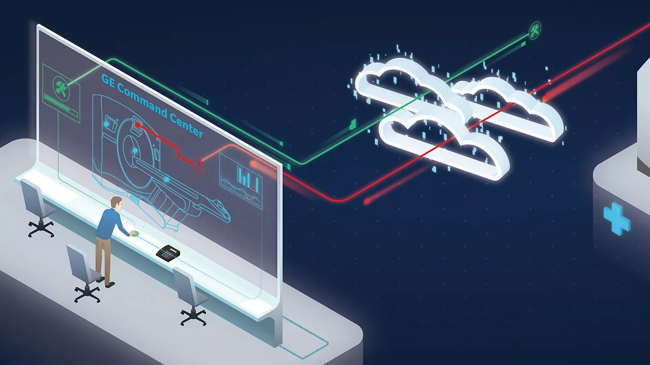 animated graphic of a tech person working behind a desk with the contents of their monitor linked to the cloud - representing OnWatch