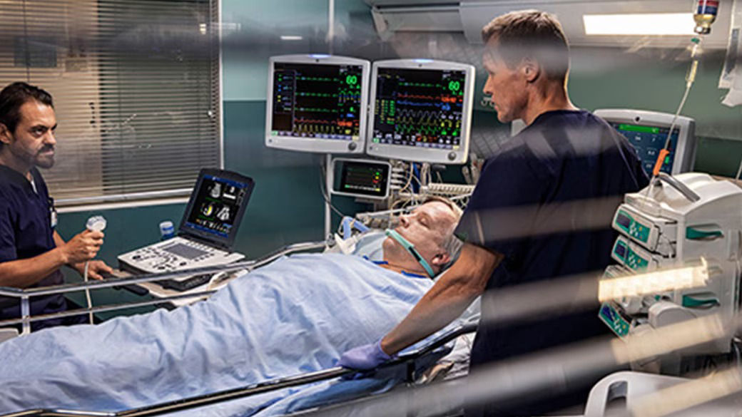 Clinicians caring for a patient.  