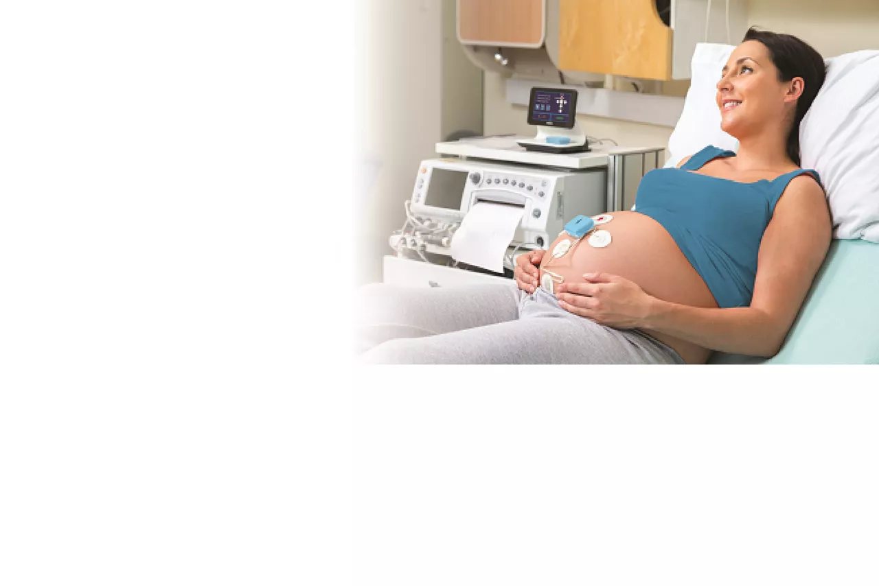 Pregnant woman blue shirt