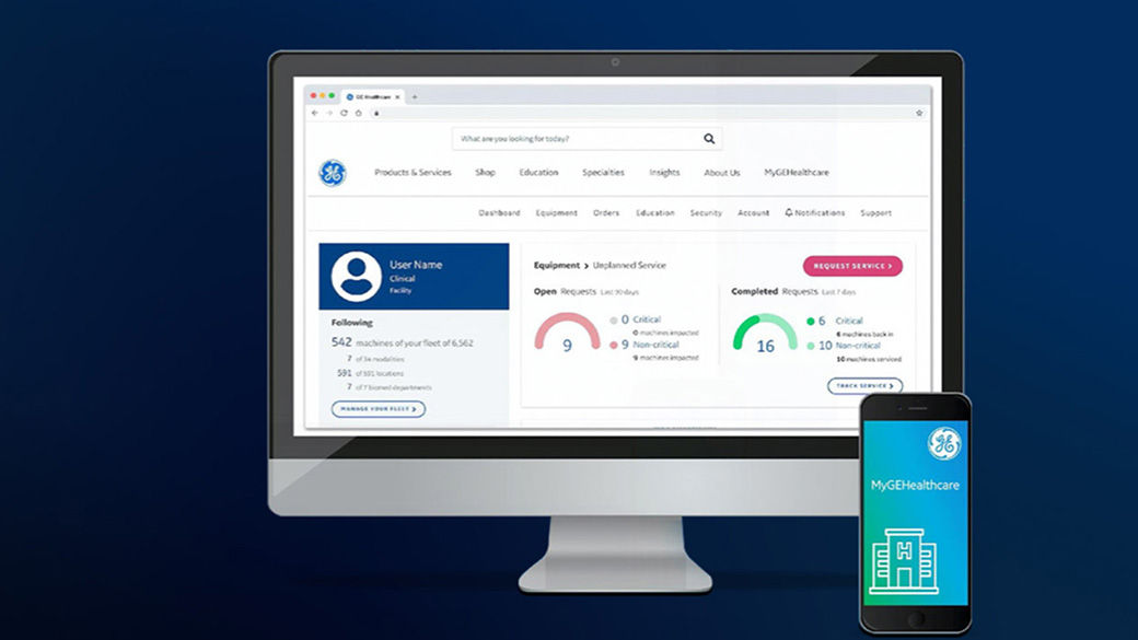 Computer monitor and cell phone showing the MyGEHealthcare application