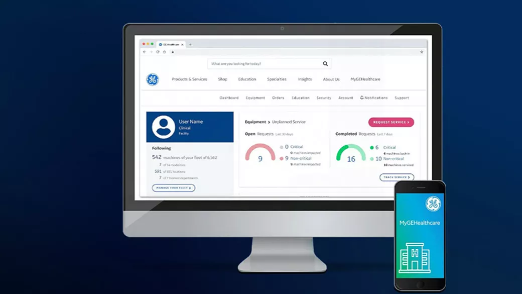 Computer monitor and cell phone showing the MyGEHealthcare application