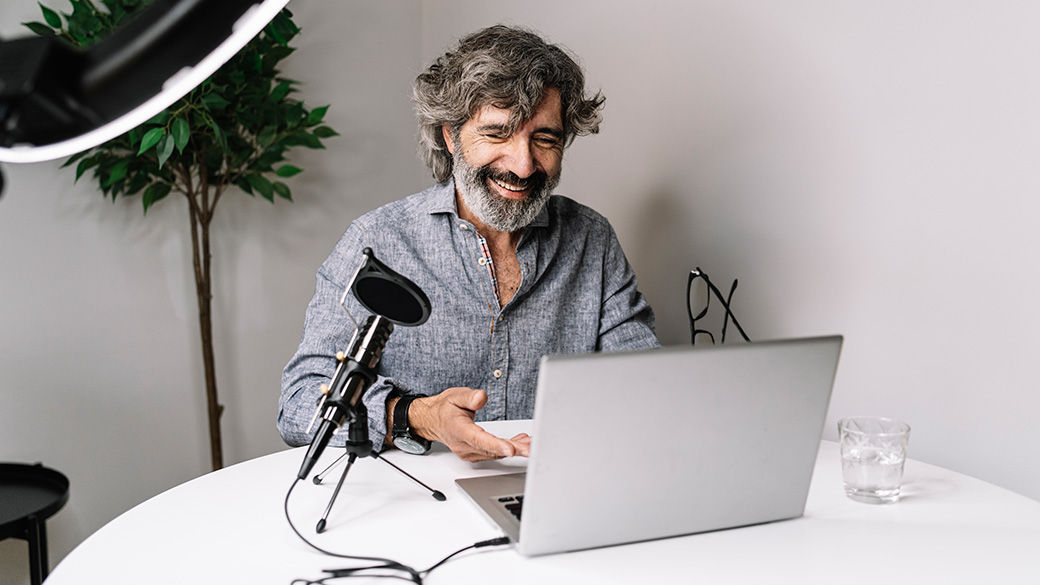 A man podcasting
