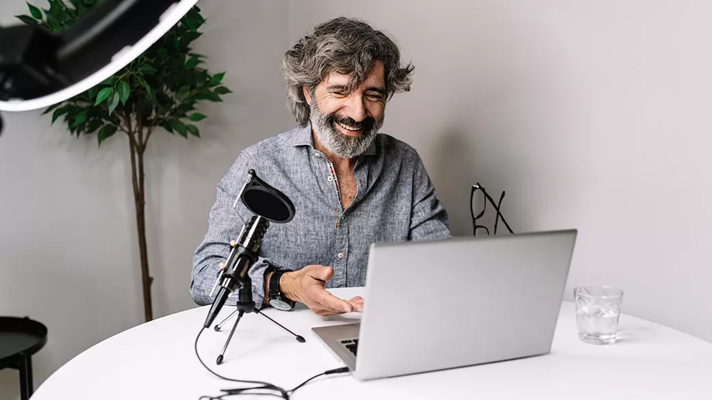 A man podcasting