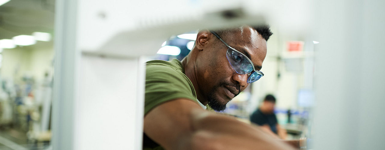 Man wearing safety glasses