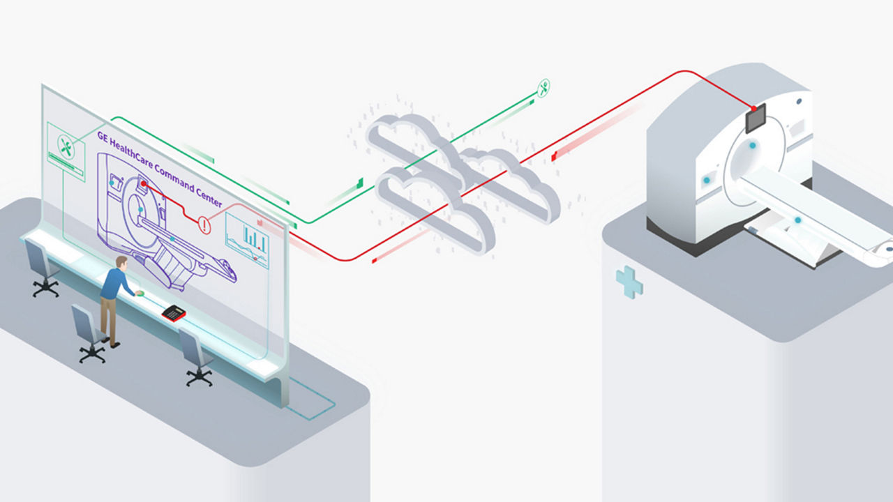 Stylized graphic showing connection between imaging and a computer.